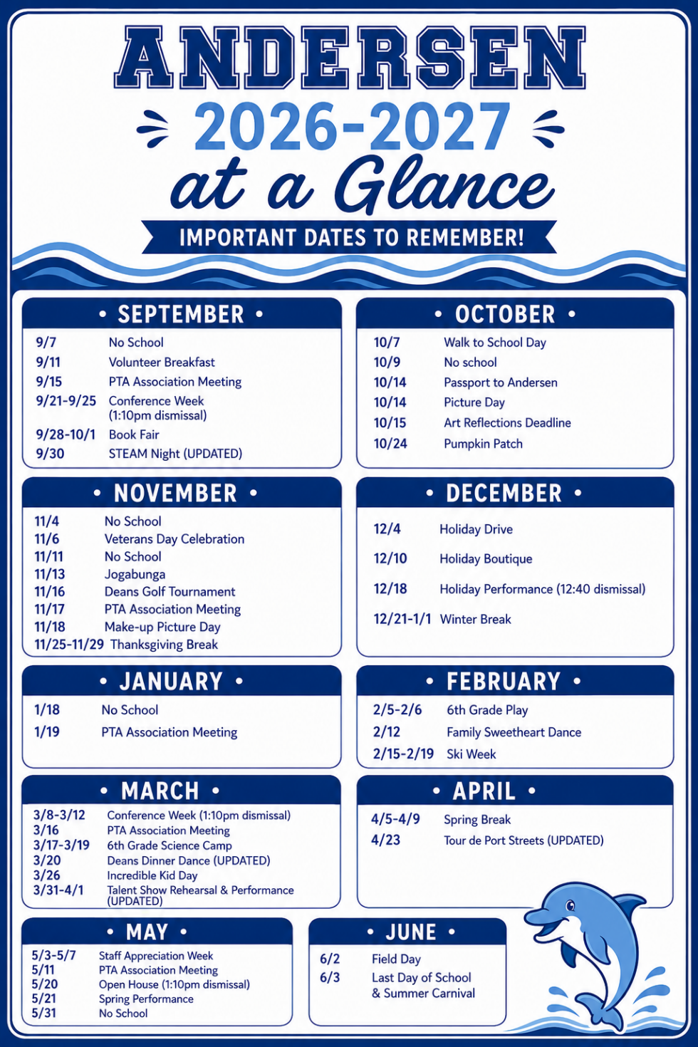 Andersen PTA 2026–27 events calendar — click to enlarge